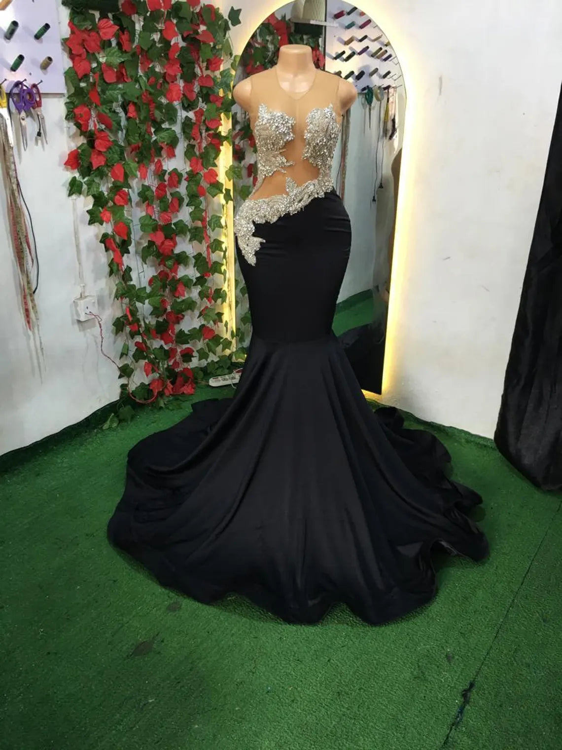 Black stretchy dress,Sleeveless dress, embroidery dress,Mermaid Prom Dress,Reception Dress,birthday dress, African Women Dress,Free Shipping