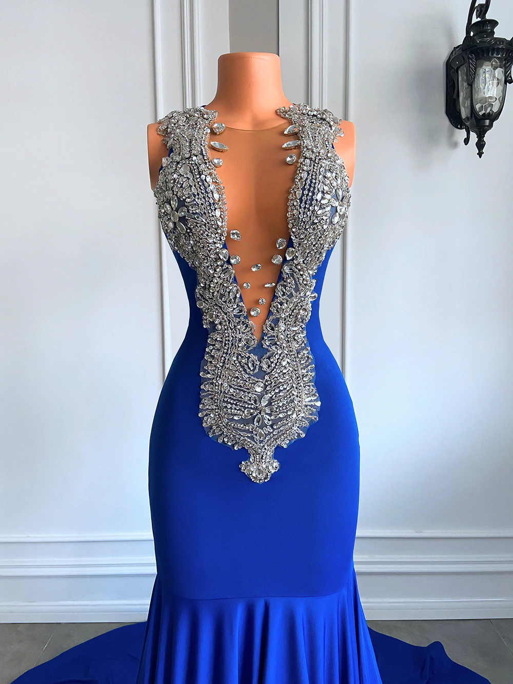 Vestidos de fiesta largos y elegantes, estilo sirena sexy, de lujo, brillantes, con diamantes, azul real, licra, negros, para niña, vestidos de gala para graduación.