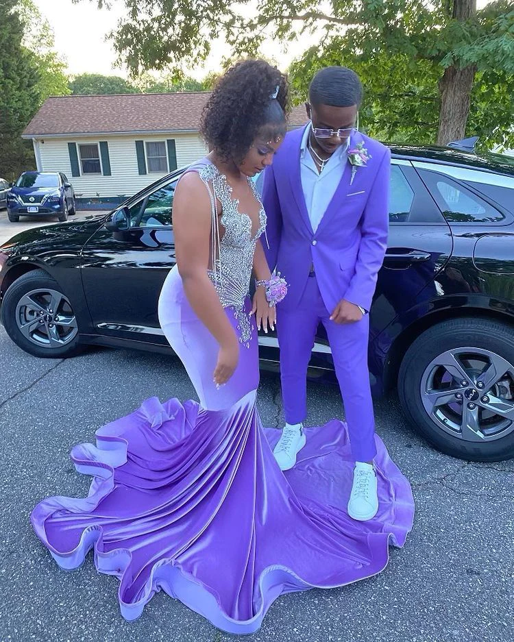 Robe de bal longue sirène violette, charmante robe de soirée violette