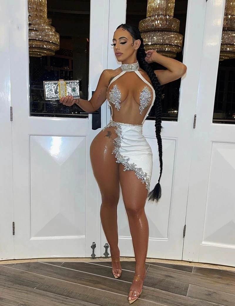 Vestidos de cóctel blancos transparentes y sexys con apliques, espalda descubierta, negros, para niñas, para cumpleaños y graduación