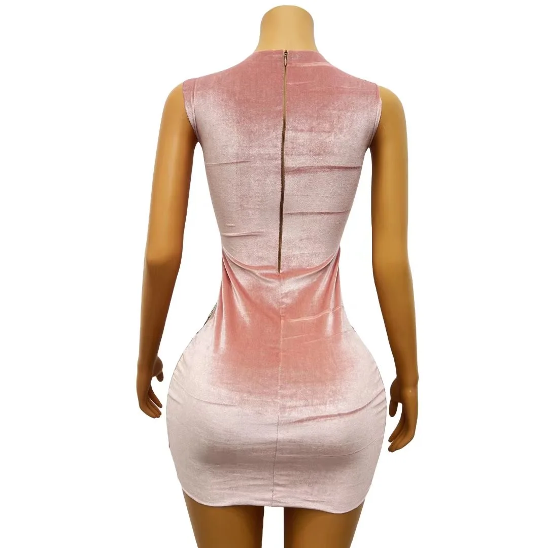 Robe de soirée sexy en velours rose transparent avec strass bleus et argentés, tenue de bal, anniversaire, bal de promo, lanfeng