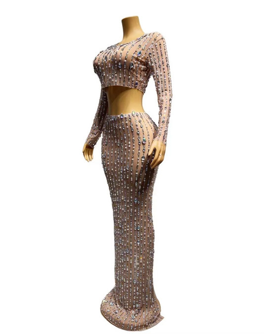 Shining Rhinestones Pearl Transparent Top SkirtBirthday Celebrate Dress Prom Party SingleSh