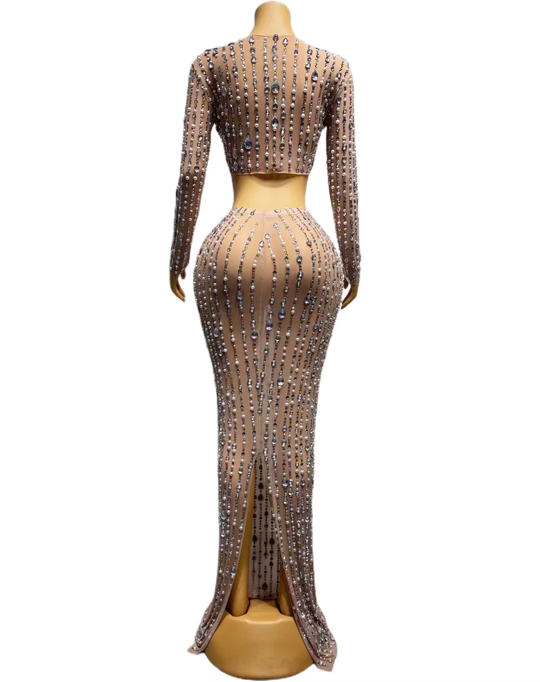 Robe de soirée, de bal, d'anniversaire, transparente, avec strass et perles
