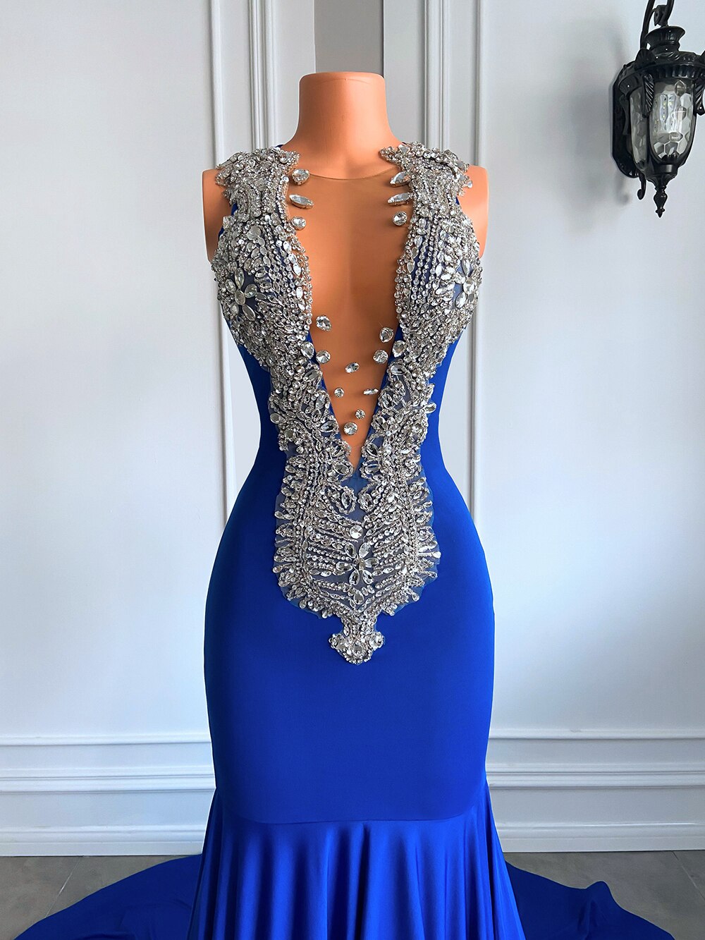 Vestidos de fiesta largos y elegantes, estilo sirena sexy, de lujo, brillantes, con diamantes, azul real, licra, negros, para niña, vestidos de gala para graduación.