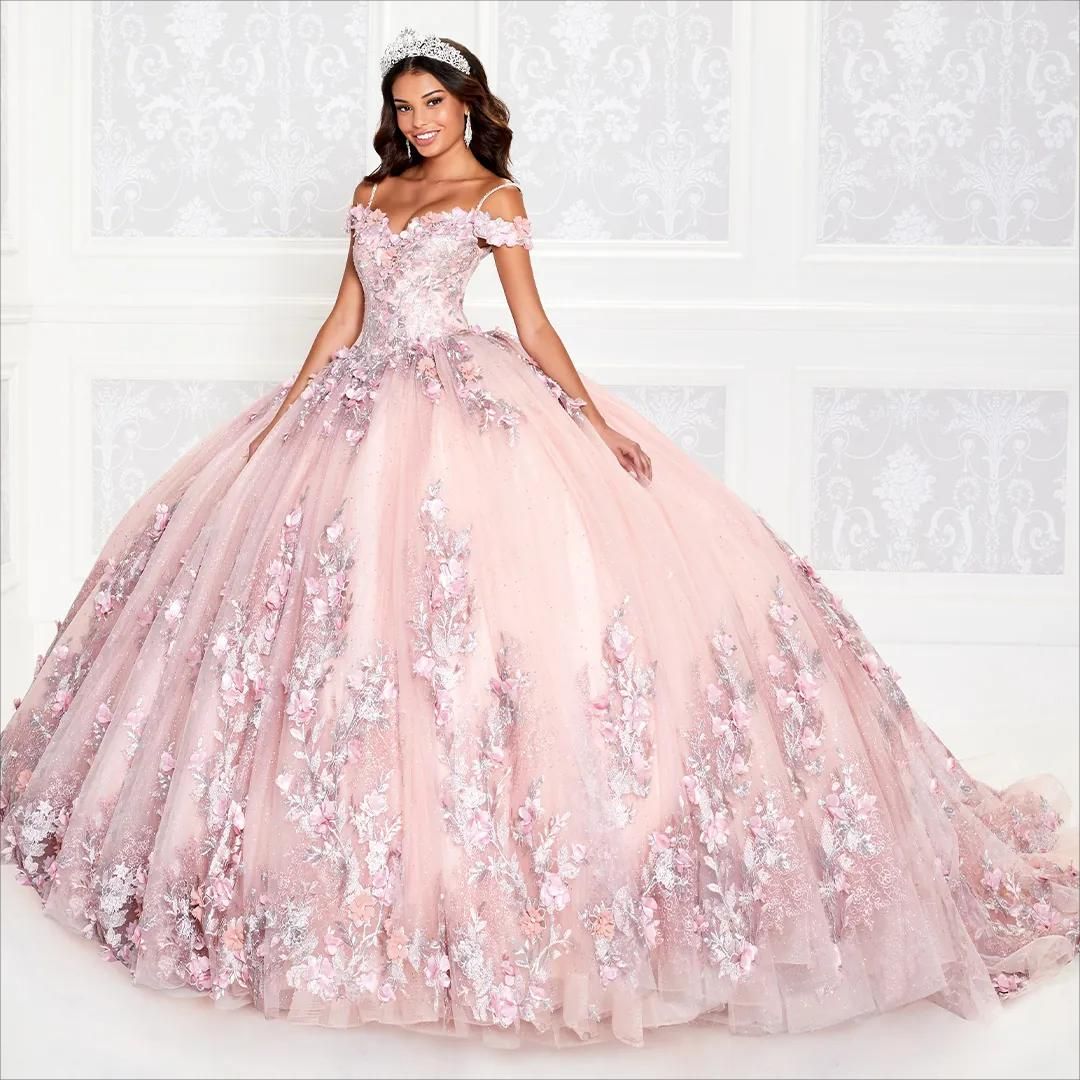 Robe de bal en dentelle perlée scintillante, robe de Quinceanera, décolleté à épaules dénudées, paillettes, tulle, traîne, Sweet 15