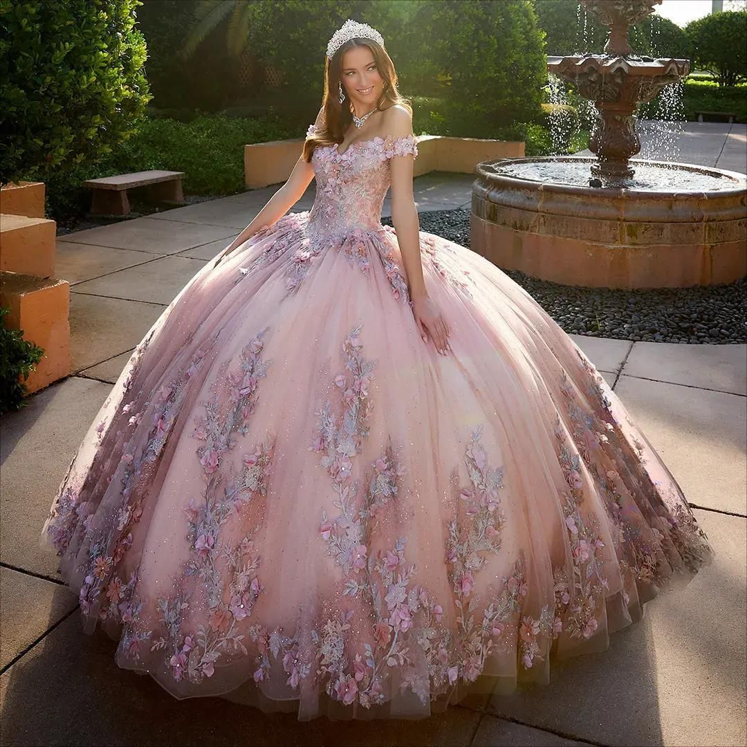 Robe de bal en dentelle perlée scintillante, robe de Quinceanera, décolleté à épaules dénudées, paillettes, tulle, traîne, Sweet 15