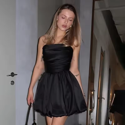 Sexy One-Shoulder Strapless Dress Women's Ruched A Hem Mini Dress Bodycon Solid Party Evening Dresses Ladies Summer