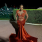 Burning Orange Beaded Evening Dresses Formal Occasions Gowns Black Women Mermaid Luxury Sequins Party Dress Long Sleeves