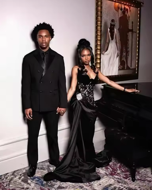 Sexy Black Mermaid Prom Dresses African Girls 2025 Exquisite Satin Crystal Sweetheart Wedding Party Evening Gowns Customized