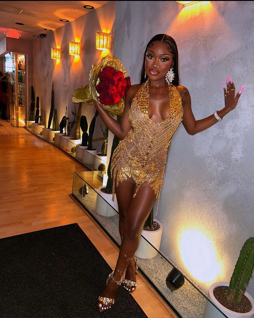 Vestidos de fiesta formales de lujo con brillantes diamantes de imitación dorados para mujer, vestidos de fiesta negros cortos transparentes para niñas. 
