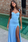 Sexy High Split Satin Evening Dresses Baby Blue Lace Backless Cut-out Mermaid Formal Party Prom Gown Vestido De Noche Customized