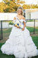 A Line Off the Shoulder Ruffled Tulle Prom Dress with Slit