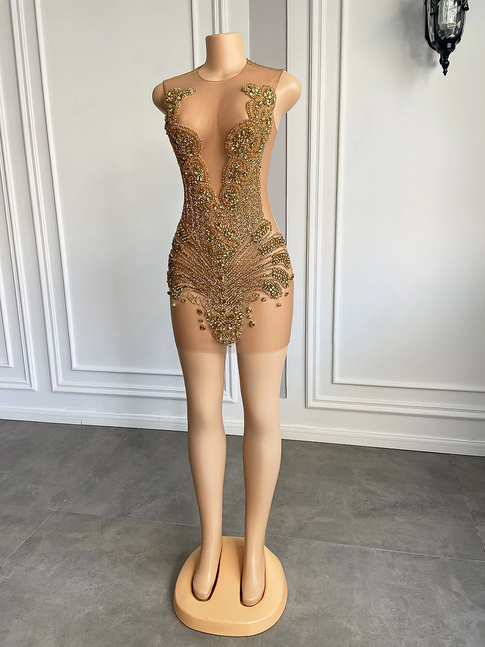short see through prom dresses See Through Lace Appliqued Homecoming Dresses V Neck Short Hoco Dress ARD1556