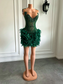Vestidos de fiesta formales de lujo para niñas negras, color verde esmeralda, con plumas, para mujer, vestido de graduación corto 