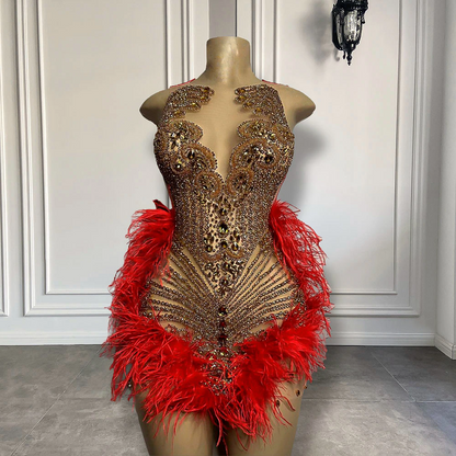 Robe de soirée courte et sexy à paillettes dorées et diamantées pour femme, tenue de soirée, de bal, de soirée ... 