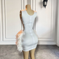 Vestidos de fiesta formales de lujo hechos a mano con diamantes de plata para mujer, vestidos de fiesta cortos de graduación con plumas blancas y negras, para fiesta de cumpleaños 