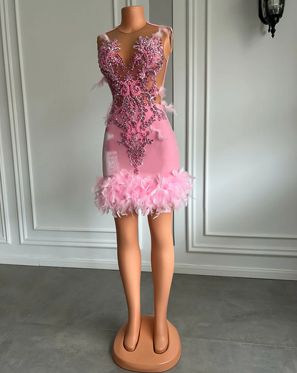 فساتين كوكتيل رسمية لحفلات أعياد الميلاد للنساء الحقيقيات، مصنوعة من قماش شبكي شفاف مطرز بالخرز، مخمل وردي، فساتين قصيرة سوداء للفتيات لحفلات التخرج 