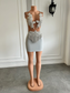 Vestidos de fiesta de cumpleaños cortos de malla transparente con imagen real, vestidos formales con brillantes diamantes plateados y licra, minivestidos negros para niñas. 