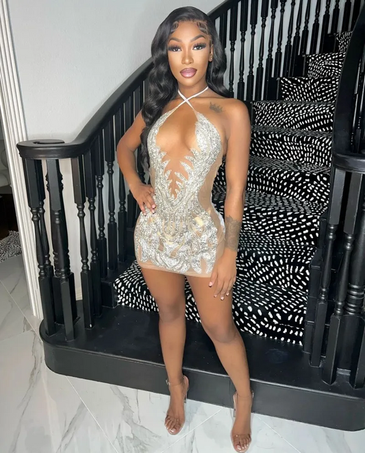 Vestidos De fiesta cortos con diamantes sexys, Vestidos De fiesta De cumpleaños con espalda descubierta y diamantes De imitación negros Para niña, Vestidos De Gala Para Graduación 