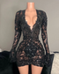Vestidos de fiesta negros cortos y sexys de manga larga con lentejuelas y ajustados para fiesta de cumpleaños, vestidos cortos con cuentas y gala para 