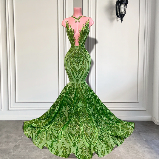 Imagen real, vestidos de fiesta largos y brillantes, estilo sirena sexy, transparente, cuello redondo, verde menta, negro, para niña, vestidos de fiesta de gala 