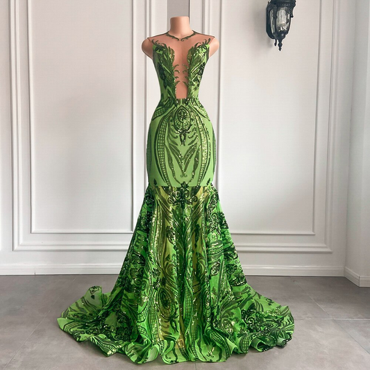 Imagen real, vestidos de fiesta largos y brillantes, estilo sirena sexy, transparente, cuello redondo, verde menta, negro, para niña, vestidos de fiesta de gala 