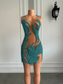 Vestidos de cóctel transparentes y sexys para mujer, para fiesta de cumpleaños, con cristales azules y negros, vestidos cortos de graduación para niña. 