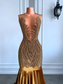 Vestidos de fiesta largos dorados con imagen real, parte superior transparente, de lujo, con brillantes diamantes de terciopelo negro, vestidos de fiesta de sirena para gala