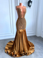 Vestidos de fiesta largos dorados con imagen real, parte superior transparente, de lujo, con brillantes diamantes de terciopelo negro, vestidos de fiesta de sirena para gala