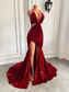 Vestidos de fiesta largos y sexys de sirena con abertura alta y cuello halter con lentejuelas rojas brillantes para niñas negras africanas, vestidos de fiesta de gala 