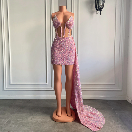Recién llegado, vestido de fiesta africano negro con escote corazón de malla transparente y lentejuelas rosas brillantes para niñas, para fiesta de cumpleaños