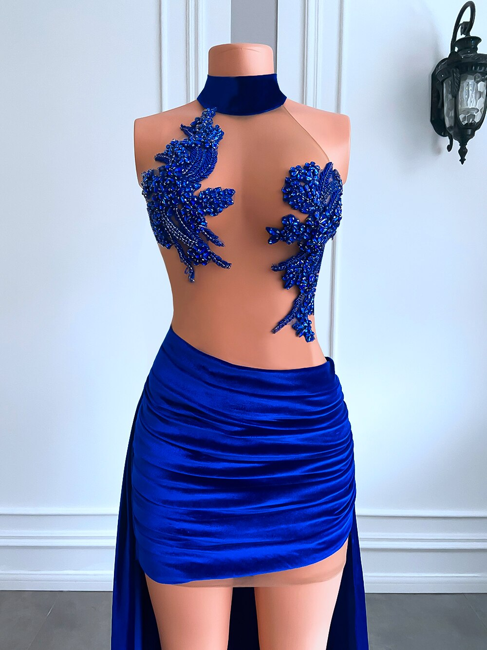 Vestidos de fiesta de cumpleaños para mujer, sexys, transparentes, con cuentas brillantes, cortos, delanteros y largos, de terciopelo negro, para niña, vestidos de graduación cortos. 