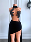 Vestidos de fiesta de cumpleaños para mujer, sexys, transparentes, con cuentas brillantes, cortos, delanteros y largos, de terciopelo negro, para niña, vestidos de graduación cortos. 
