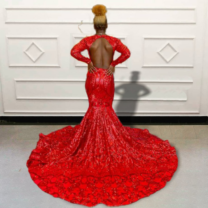 Sparkly Sequin Red Mermaid Long Prom Dresses for Graduation Party Full CHUMUSE Sparkly Sequin Red Mermaid Long Prom Dresses for Graduation Party Full CHUMUSE