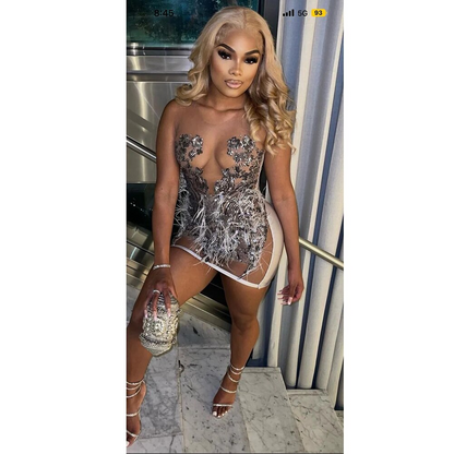 Sexy Black Girls Sheer Short Prom Dresses Sparkly Sequin Feathers Women Custom Mini Cocktail Gowns for Birthday Party