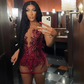 Vestidos de fiesta cortos transparentes negros sexys para chicas, para fiesta de cumpleaños, con lentejuelas brillantes y plumas, vestidos de cóctel mini rojos personalizados para mujeres. 