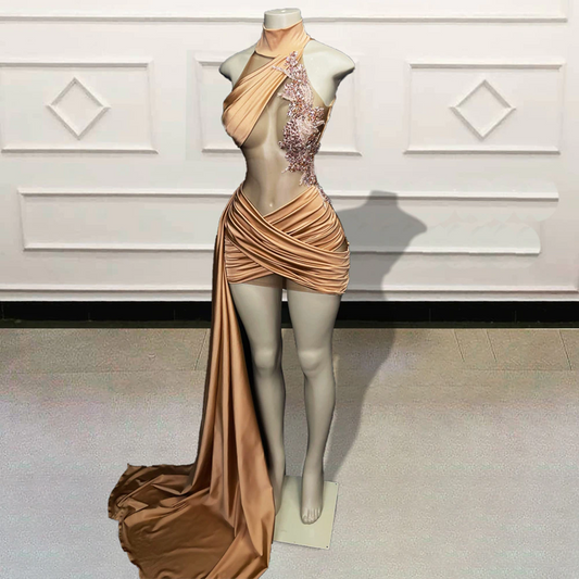 Vestidos de fiesta cortos transparentes negros sexys con cuentas de cristal y purpurina para mujer, minivestidos de cóctel para fiesta de cumpleaños
