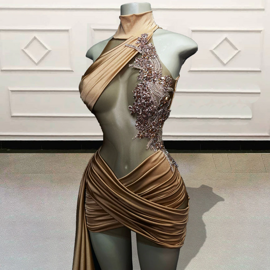 Vestidos de fiesta cortos transparentes negros sexys con cuentas de cristal y purpurina para mujer, minivestidos de cóctel para fiesta de cumpleaños