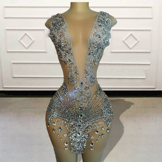 Vestidos de fiesta cortos con lentejuelas brillantes para mujer, sexys, negros, con cuentas plateadas y diamantes transparentes, mini vestidos de cóctel para fiesta de cumpleaños