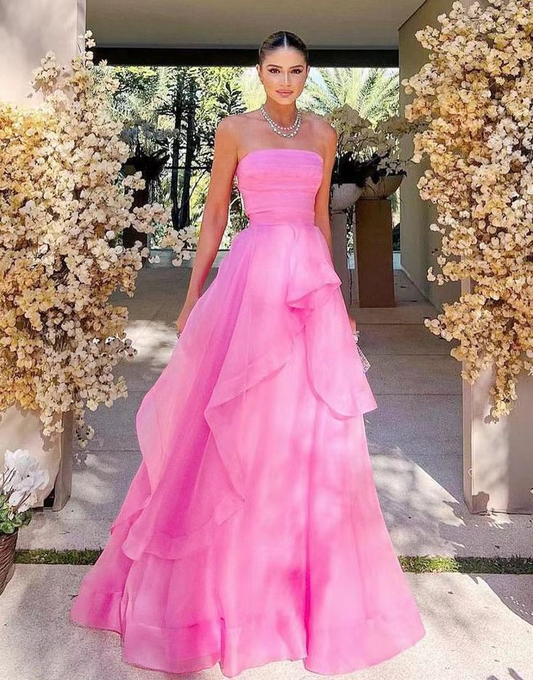 Vestido de fiesta rosa sencillo, vestidos de noche modestos