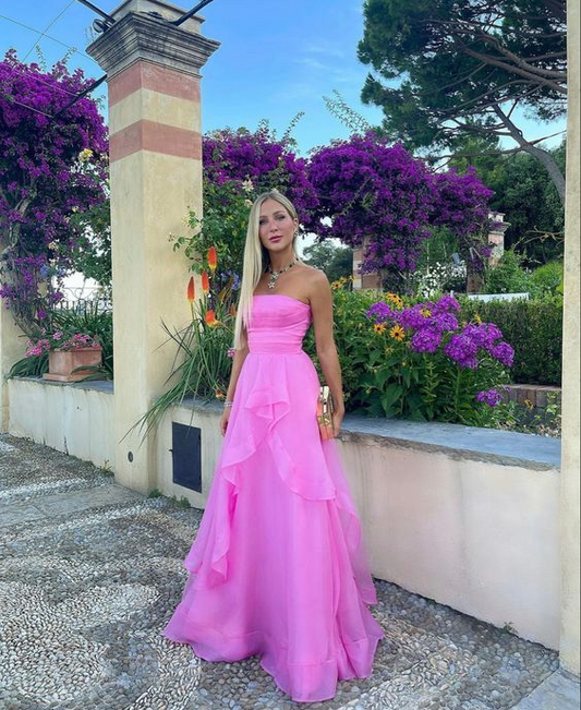 Vestido de fiesta rosa sencillo, vestidos de noche modestos