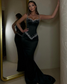 Black Beading Spaghetti Strap Elegant Sleeveless Mermaid Prom Dress Gown