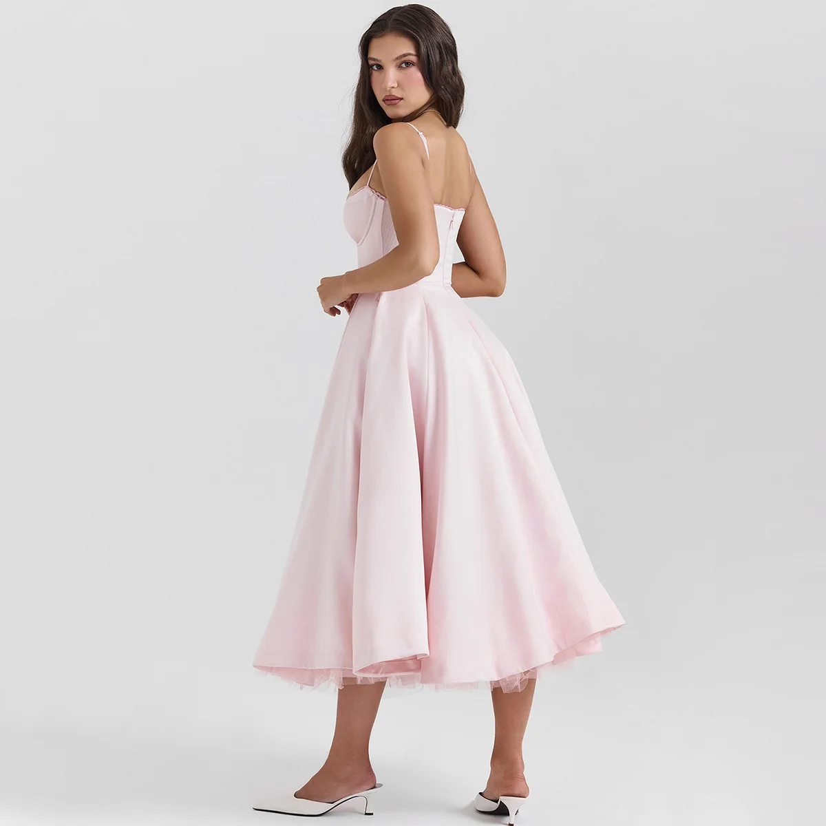 Vestido de verão rosa, novidades, alças finas, elegante, midi, vestido sexy, roupas femininas 
