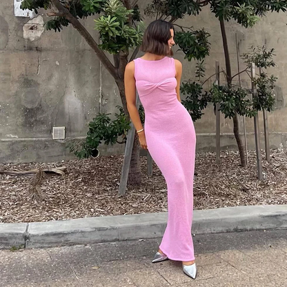 Elegant 3d Flower Knit Dress Women Sexy V-neck Sleeveless Sling Female Long Beach Dresses Summer Fashion Slim Lady Robes