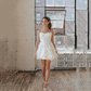 White Satin Shor Wedding Dress Sexy Strapless Spaghetti Strap Elegant Dresses For Women Flower Bcakless Gowns