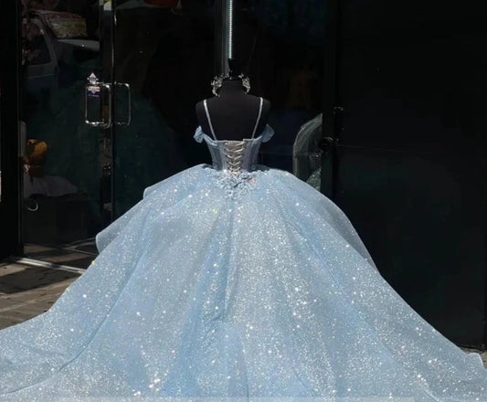 Vestido de baile azul-celeste com apliques de renda, fotos reais, para 16 anos, princesa, baile, festa de aniversário, quinceanera, vestidos de 15 anos