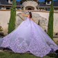 Vestido de quinceanera lavanda, coração, laço 3D, borboleta, renda, vestido de baile com capa de cristal, vestidos de 15 anos