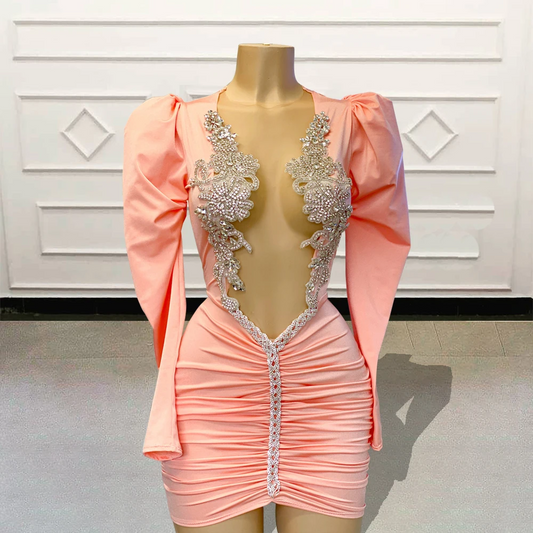 Vestidos curtos de baile pretos transparentes e sensuais para meninas, com cristais brilhantes e contas, minivestidos de coquetel para festa de aniversário