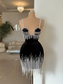 Black Velvet Evening Dress Party Birthday Crystals Tassel Mini Sheath Bridal Dresses