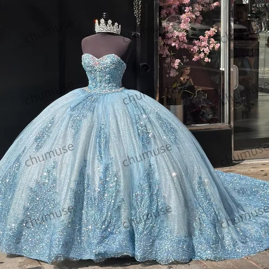 Vestido de fiesta con apliques dorados, encaje y cuentas, para quinceañeras, personalizado 